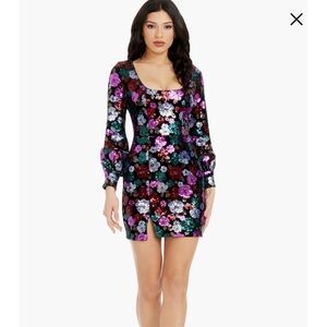 Elegant Long Sleeve Floral Dress- Dress The Population Sequin